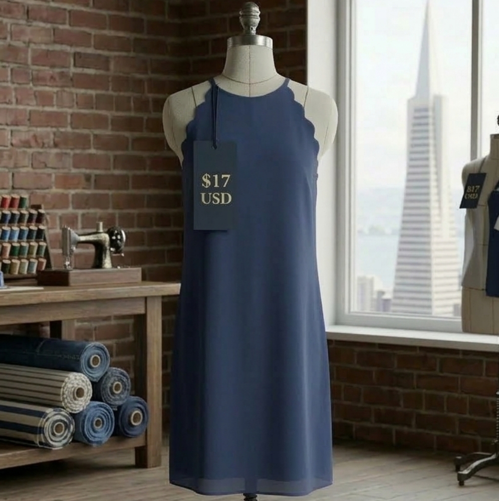 I.N. San Francisco Blue Scalloped Halter Neck Shift Dress